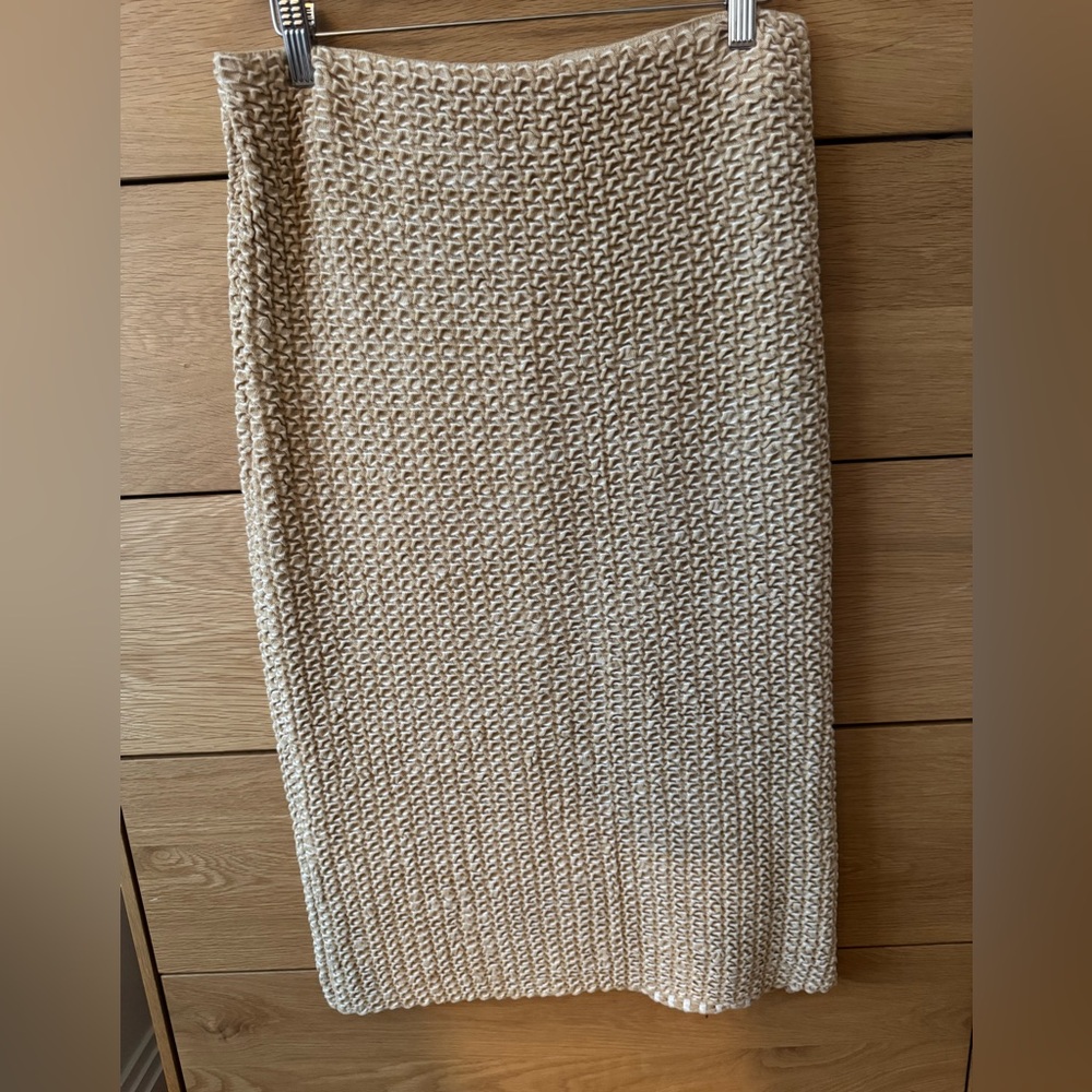 Vince Cotton-blend Chunky Knit Beige Skirt
